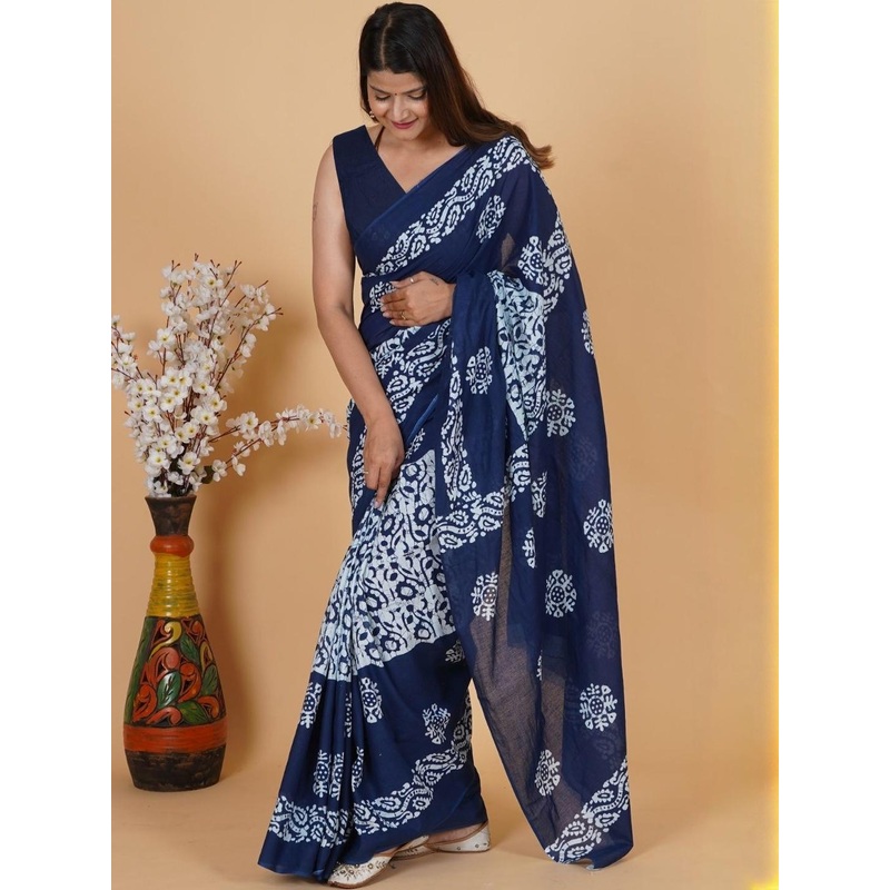 Moda Rapido Women Batik Pure Cotton Ikat Saree
