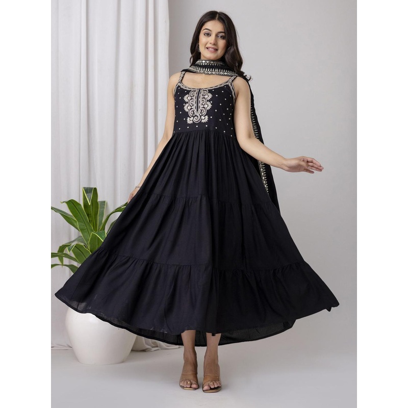 NISHABD Women Embroidered Thread Work Anarkali Kurta With Dupatta