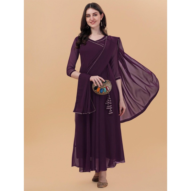 PMD Fashion V-Neck Gotta Patti Anarkali Kurta with Dupatta