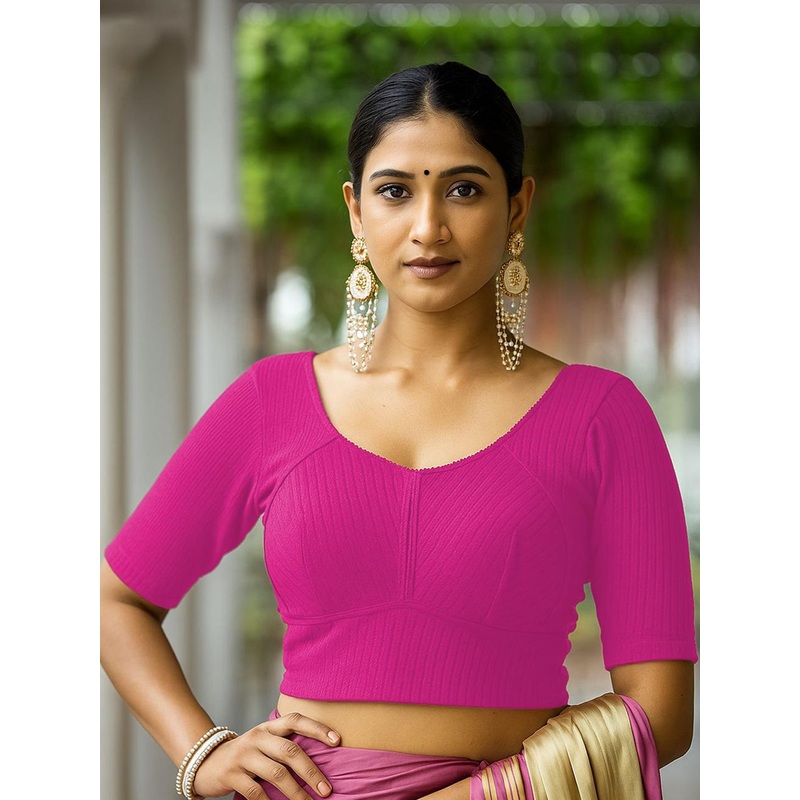 PU FASHION Self-Design Round Neck Saree Blouse