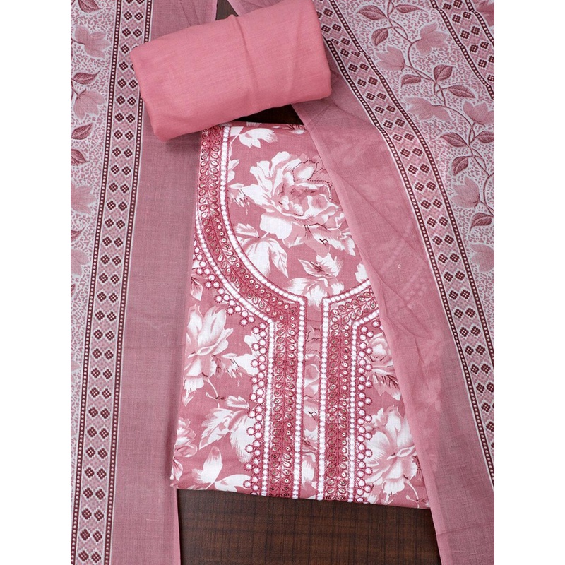 SALWAR STUDIO Floral Printed Sequinned Pure Cotton Unstitched Dress Material