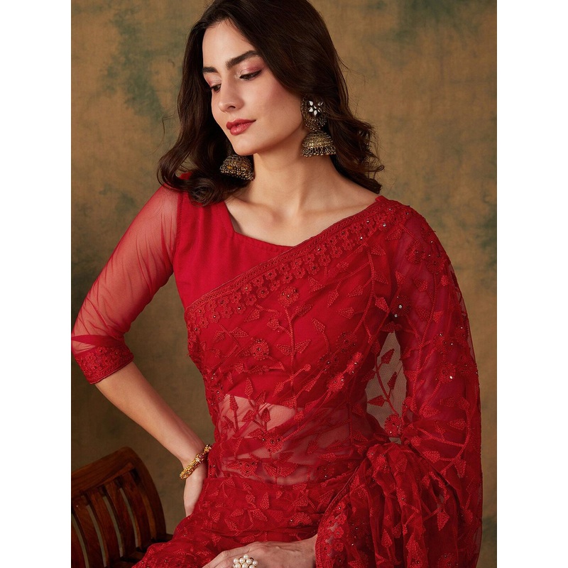 Sangria Embroidered Net Sarees