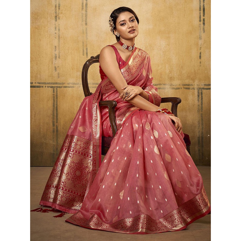 Satrani Ethnic Motifs Woven Design Zari Banarasi Saree