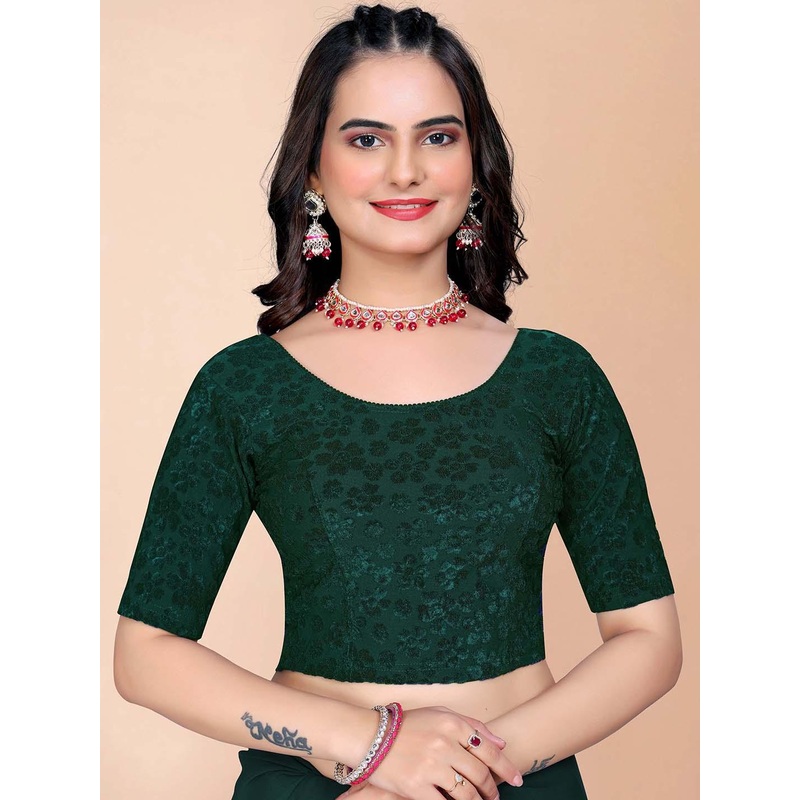 SHREEJI DESIGNER Women Woven-Design Round Neck Stretchable Saree Blouse