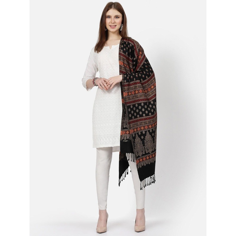 SWI Stylish Woven Design Tasselled Wool Shawl