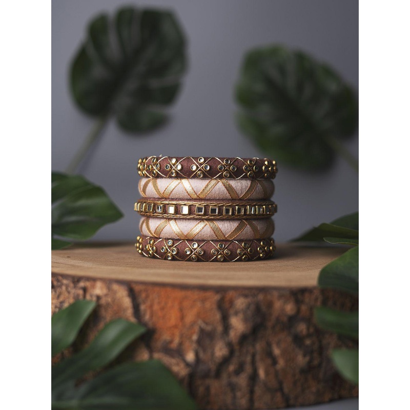 Taasha Craft Set Of 5 Stone-Studded & Beaded Bangles