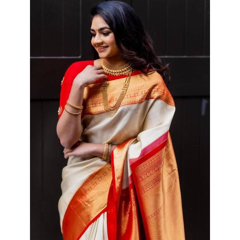 VASTRAAVEDAA Ethnic Motifs Woven Design Zari Banarasi Saree