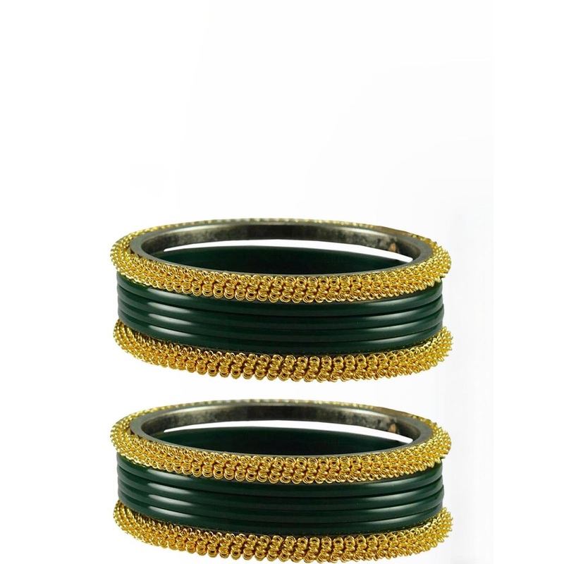 Vidhya Kangan Set of 12 Gold & Green Glass Bangle