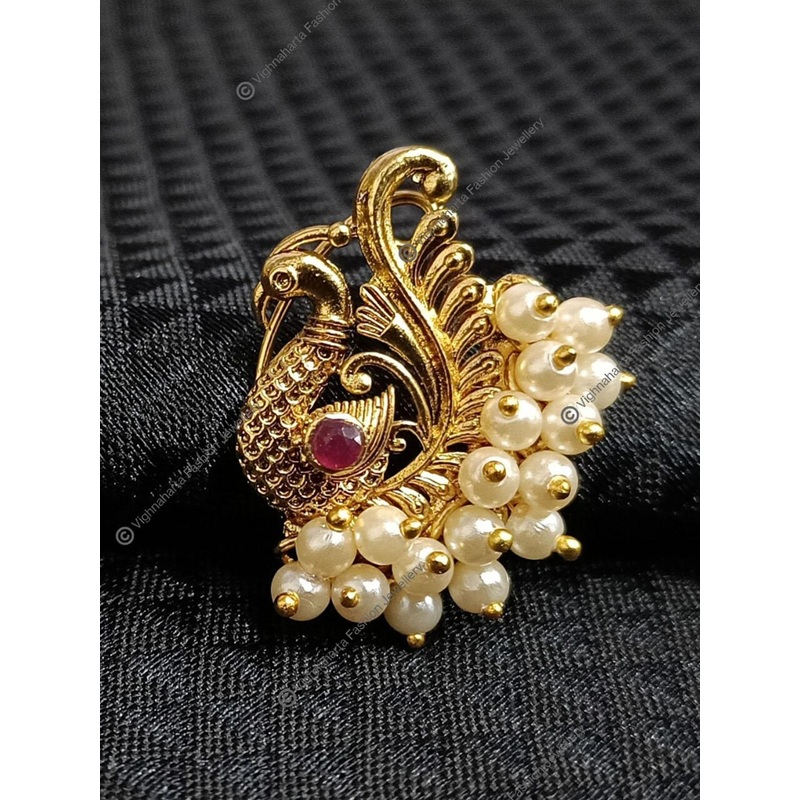 Vighnaharta Set Of 2 Gold-Plated Pearl Beaded Nosepin