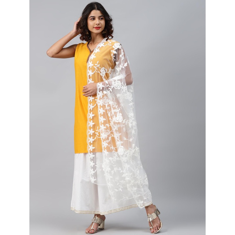 WEAVERS VILLA White Embroidered Dupatta