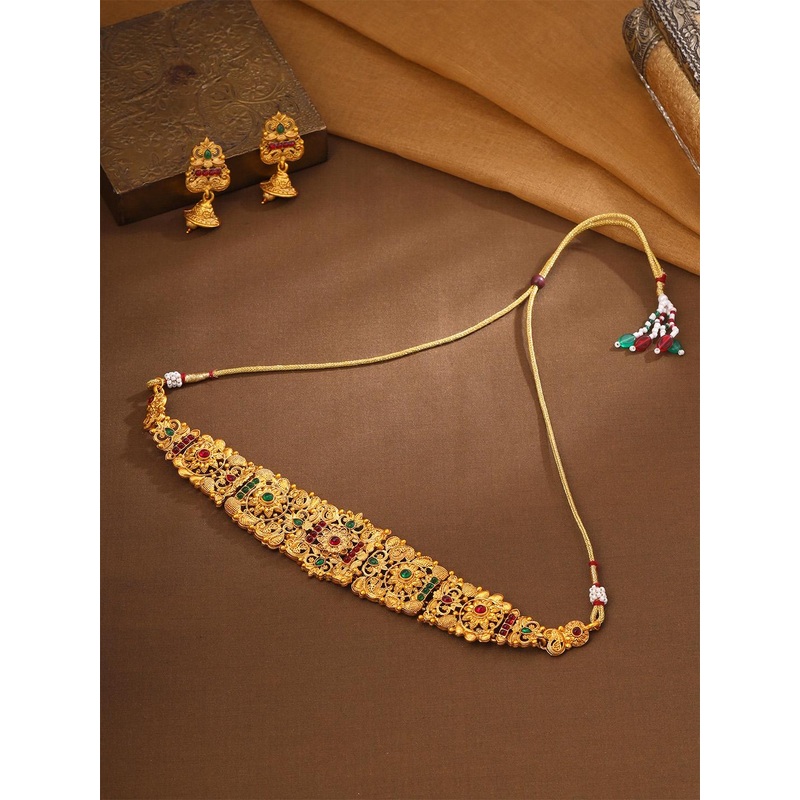 Yellow Chimes Gold-Plated Stone-Studded Jewellery Set