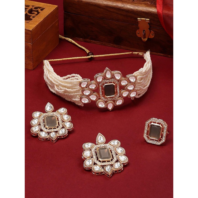 Zaveri Pearls Gold Plated Stone-Studded & Beaded Jewellery Set