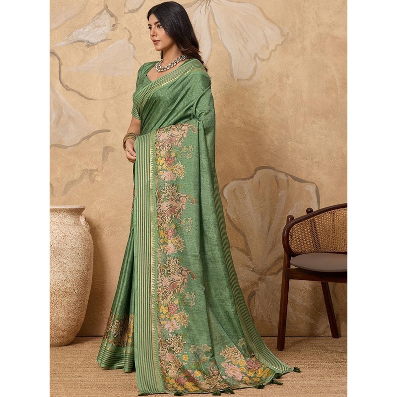 100 Dreams Floral Printed Zari Tussar Saree
