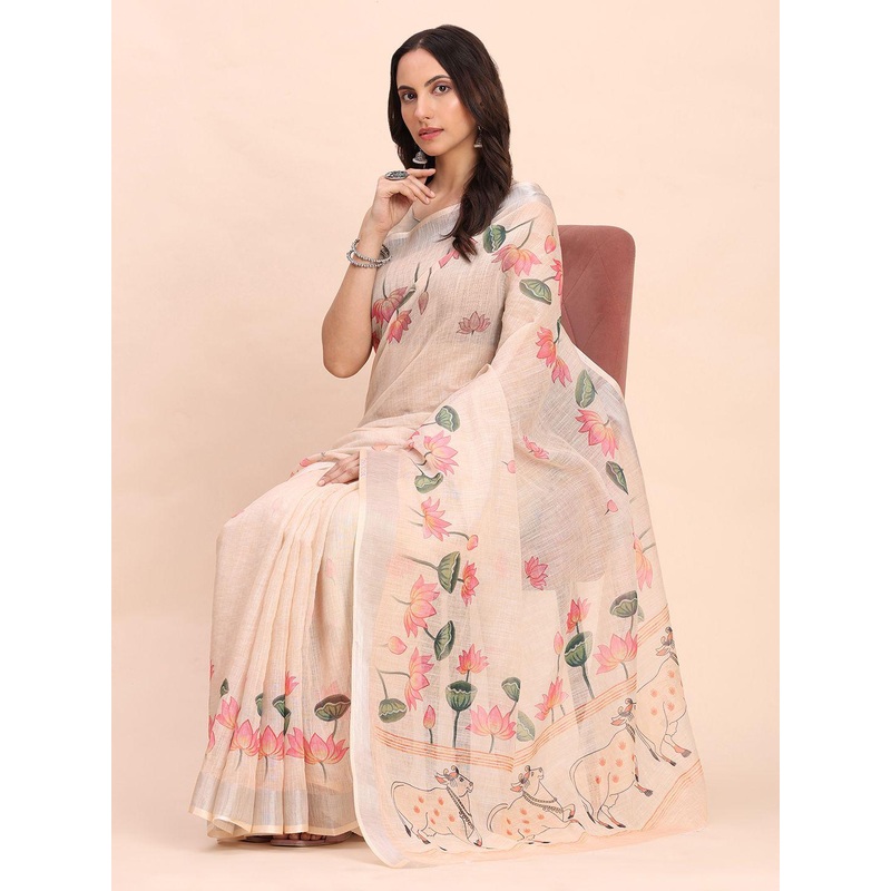 Astita Floral Printed Zari Saree With Blouse Piece