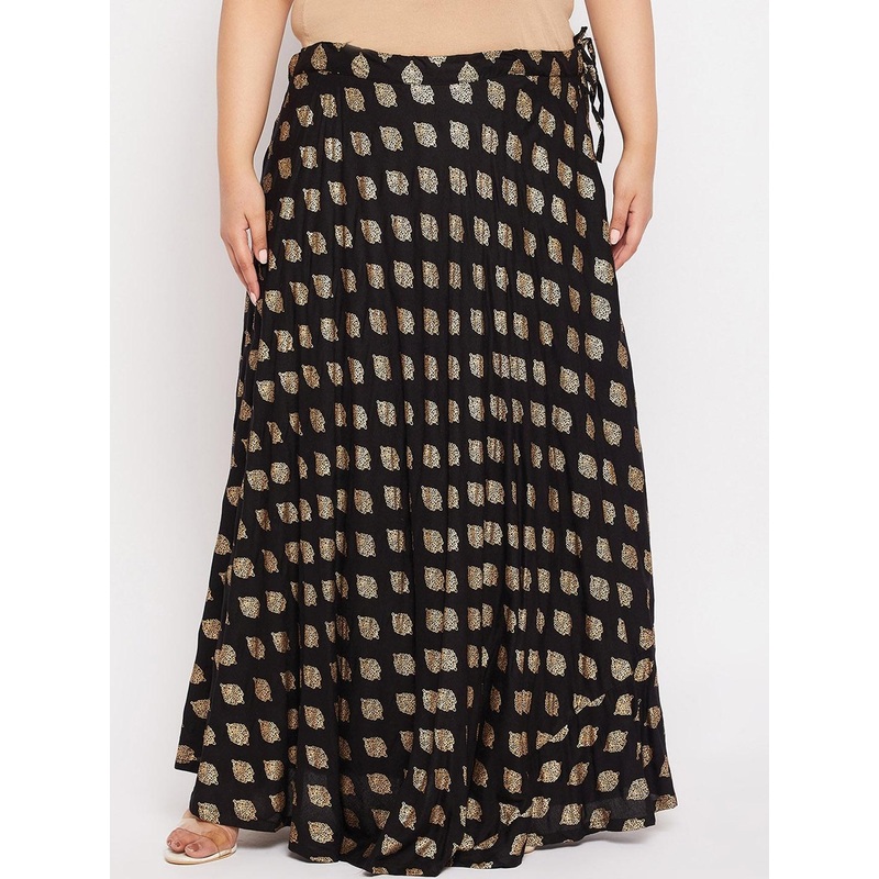 CLORA CREATION PLUS Plus Size Printed Flared Rayon Skirt