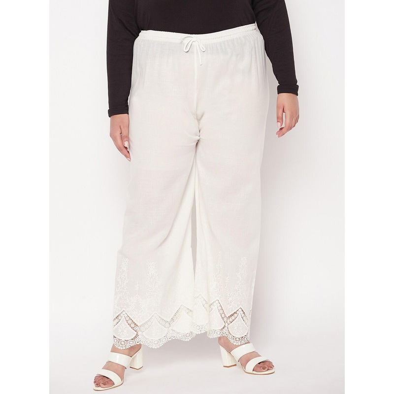 CLORA CREATION PLUS Women Ethnic Motifs Embroidered Wide Leg Cotton Palazzos