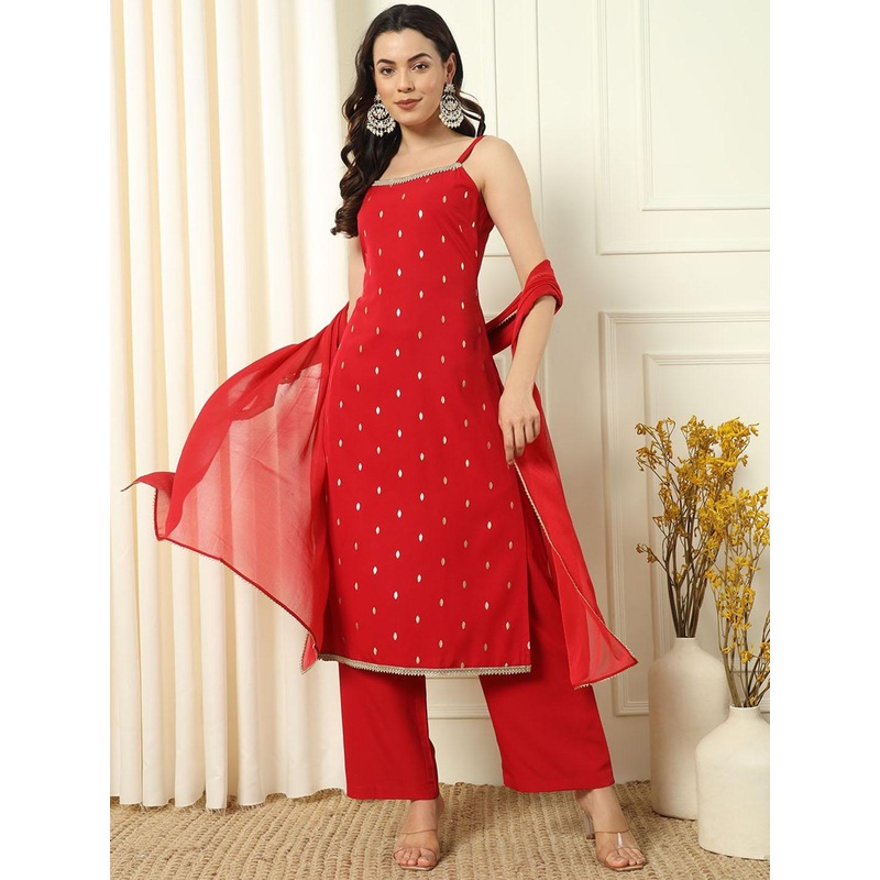 FIORRA Geometric Printed Shoulder Straps Straight Kurta With Palazzos & Dupatta