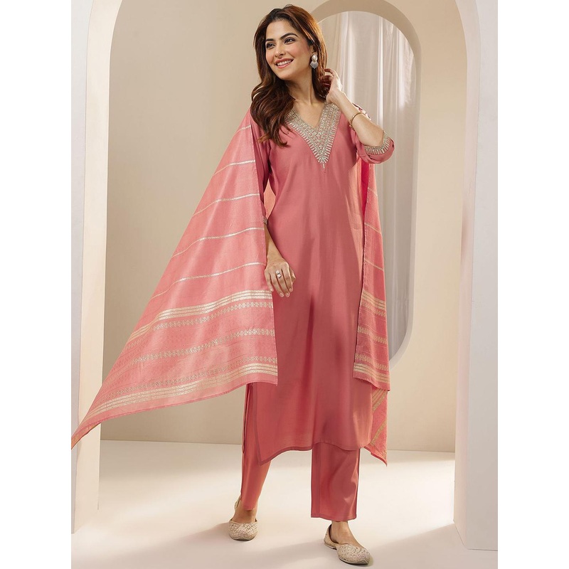 Gerua By Libas Women Ethnic Motifs Yoke Design Regular Sequinned Kurta with Trousers & With Dupatta