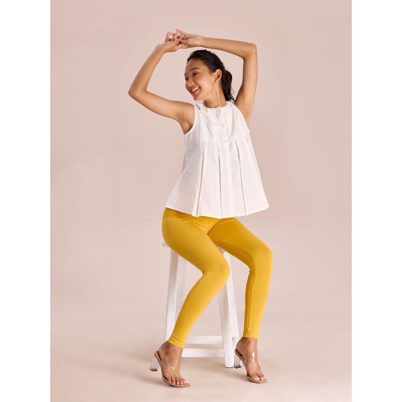 Go Colors Women Yellow Solid Ankle-Length Leggings