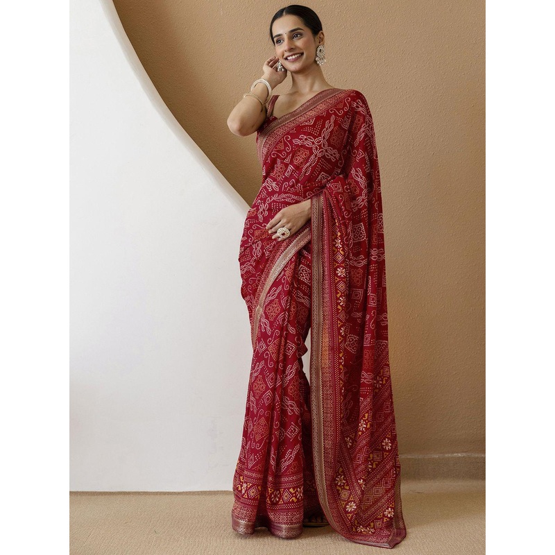 HERE&NOW Women Printed Bandhani Saree
