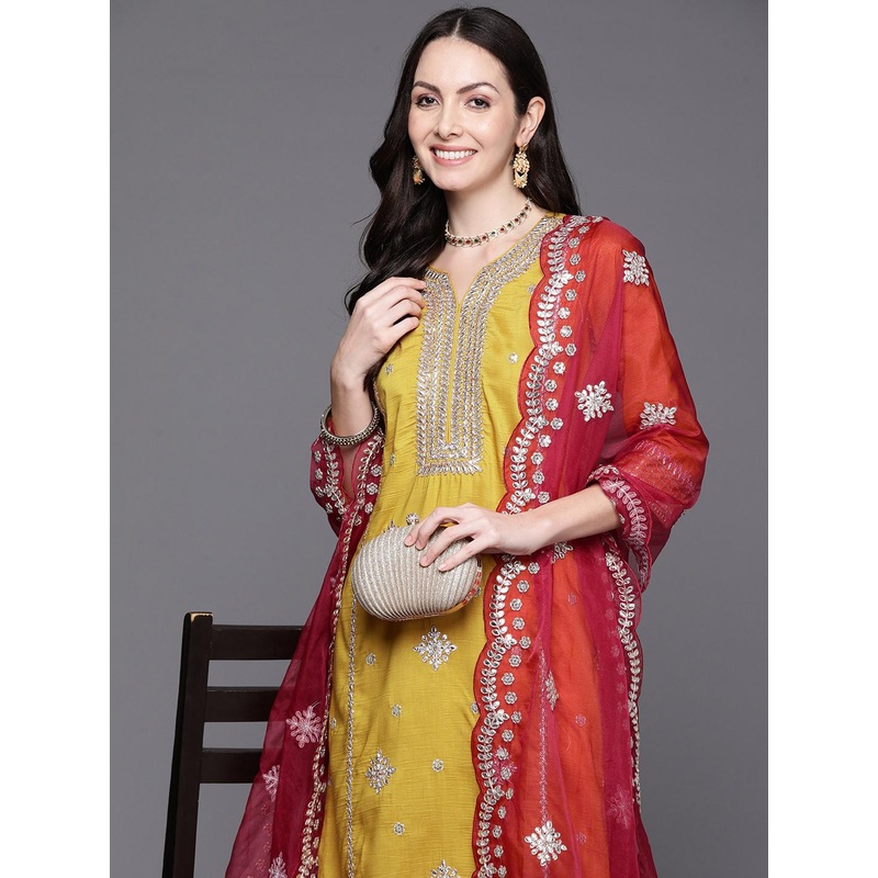 Indo Era Women Ethnic Motifs Embroidered Gotta Patti Kurta with Trousers & Dupatta