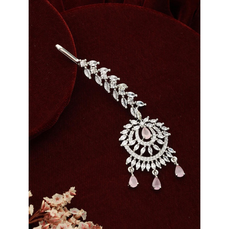Jazz and Sizzle Rhodium-Plated AD Studded Maang Tikka