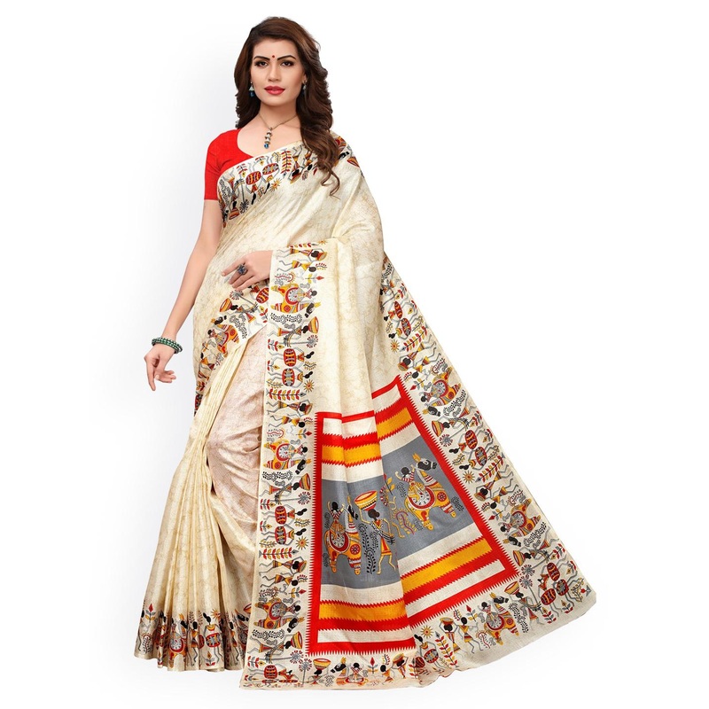 KALINI Off-White Khadi Silk Printed Khadi Saree