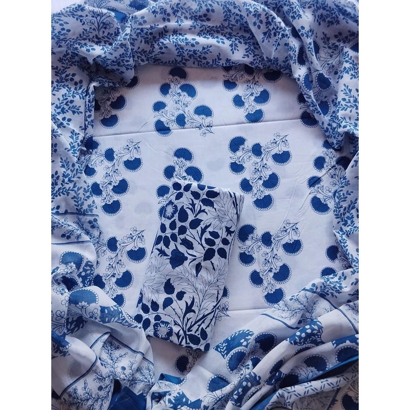 Khatri Creations Floral Block Printed Cotton Unstitched Dress Material