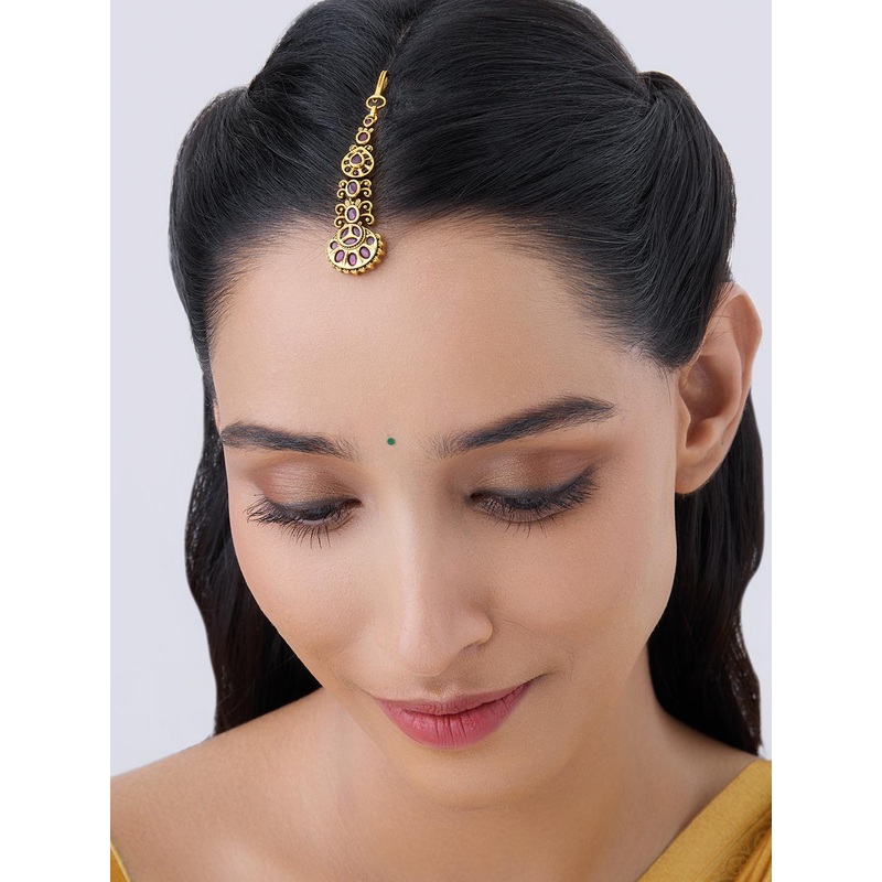 Kushal’s Fashion Jewellery Gold Plated Stones Studded Antique Maang Tikka