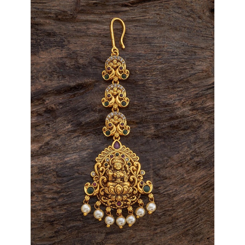 Kushal’s Fashion Jewellery Gold-Plated Stones Studded & Beads Beaded Maang Tikka