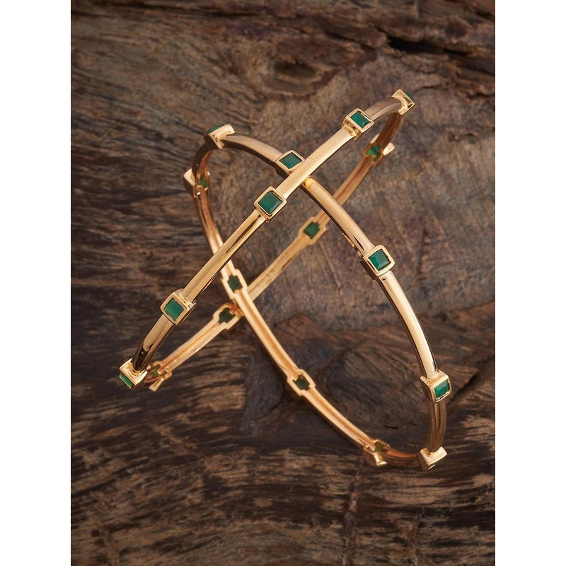 Kushal’s Fashion Jewellery Green Gold-Plated Party Zircon Bangles