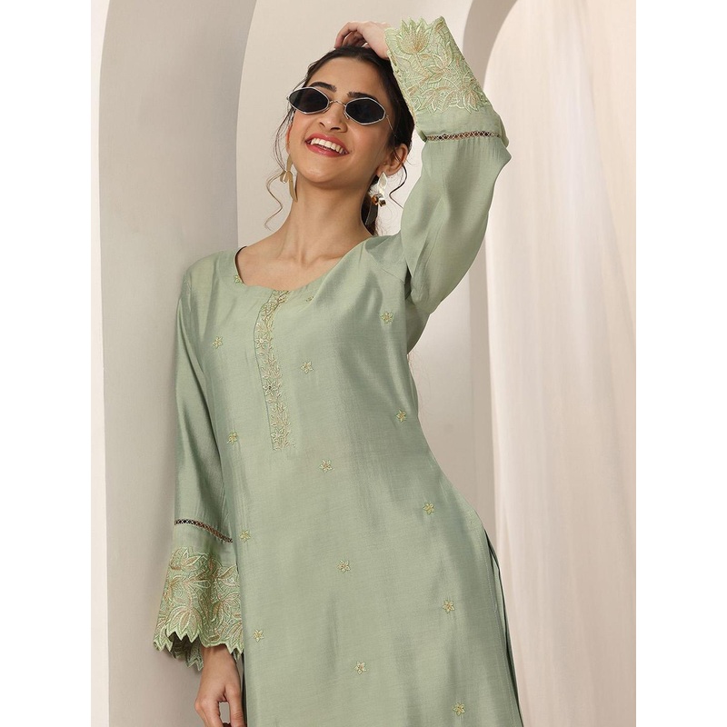 Libas Floral Embroidered Sequinned Straight Kurta With Trousers