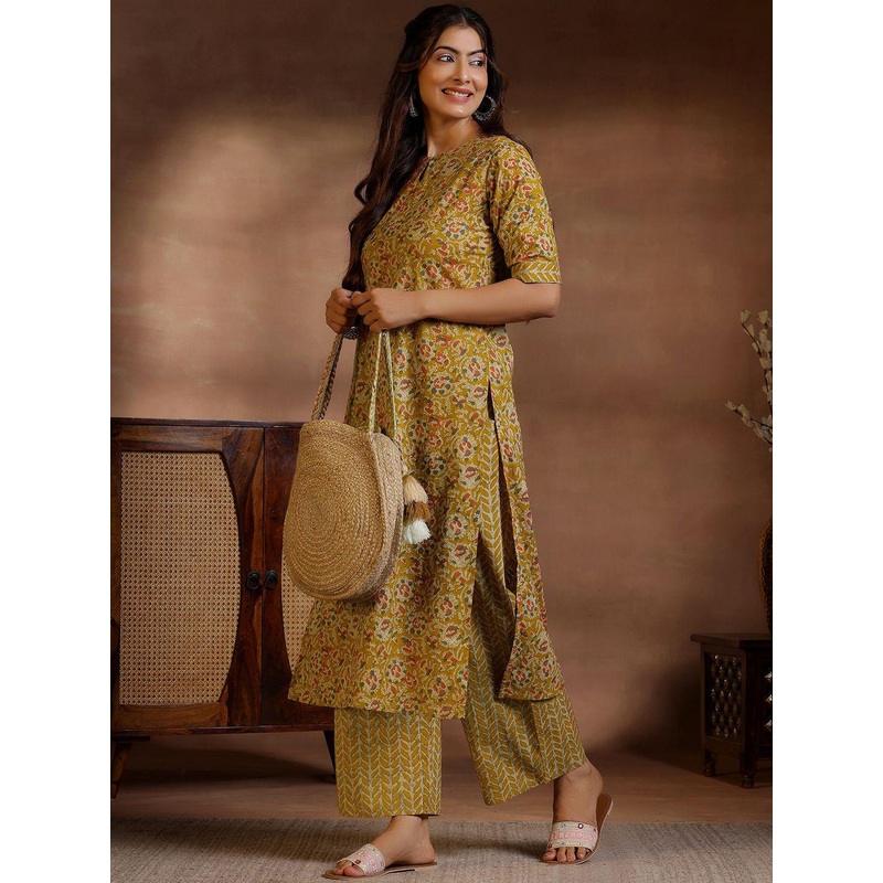 Libas Floral Printed Keyhole Neck Straight Kurta With Palazzos