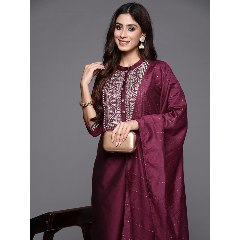 Libas Women Ethnic Motifs Embroidered Regular Sequinned Kurta with Trousers & With Dupatta