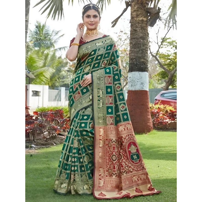 Lookmark Woven Design Zari Banarasi Saree With Blouse Piece