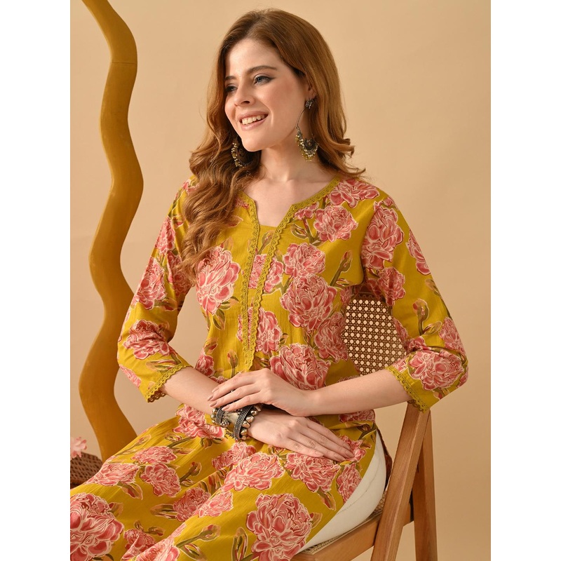 PHYSIL Floral Printed Cotton Straight Kurta