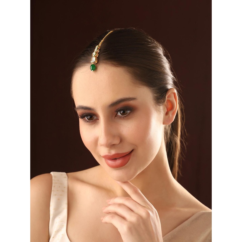 Priyaasi Kundan Studded Beaded Maang Tikka