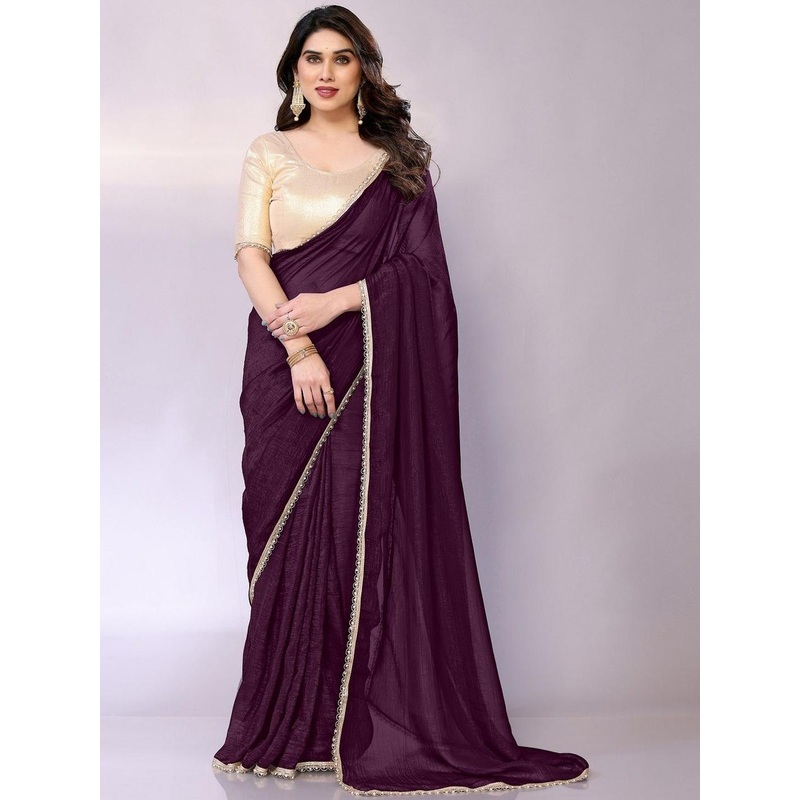 ROOP SUNDARI SAREES Beads and Stones Border Saree with Blouse Piece