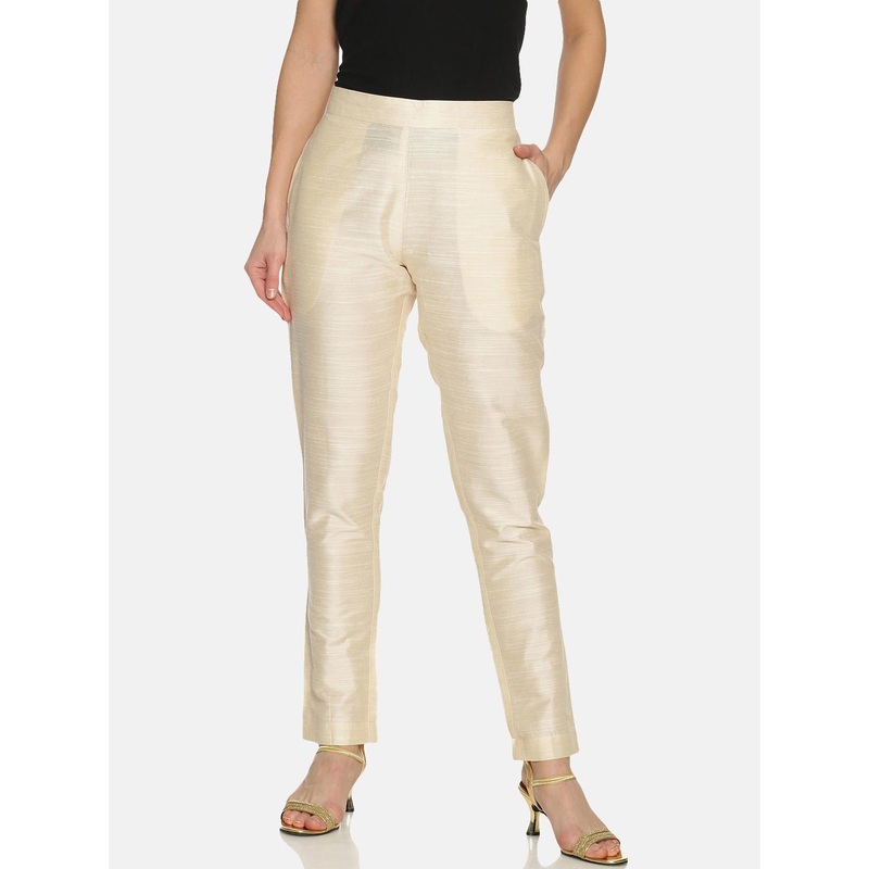 Saffron Threads Women Off-White Regular Fit Rayon Slub Trousers