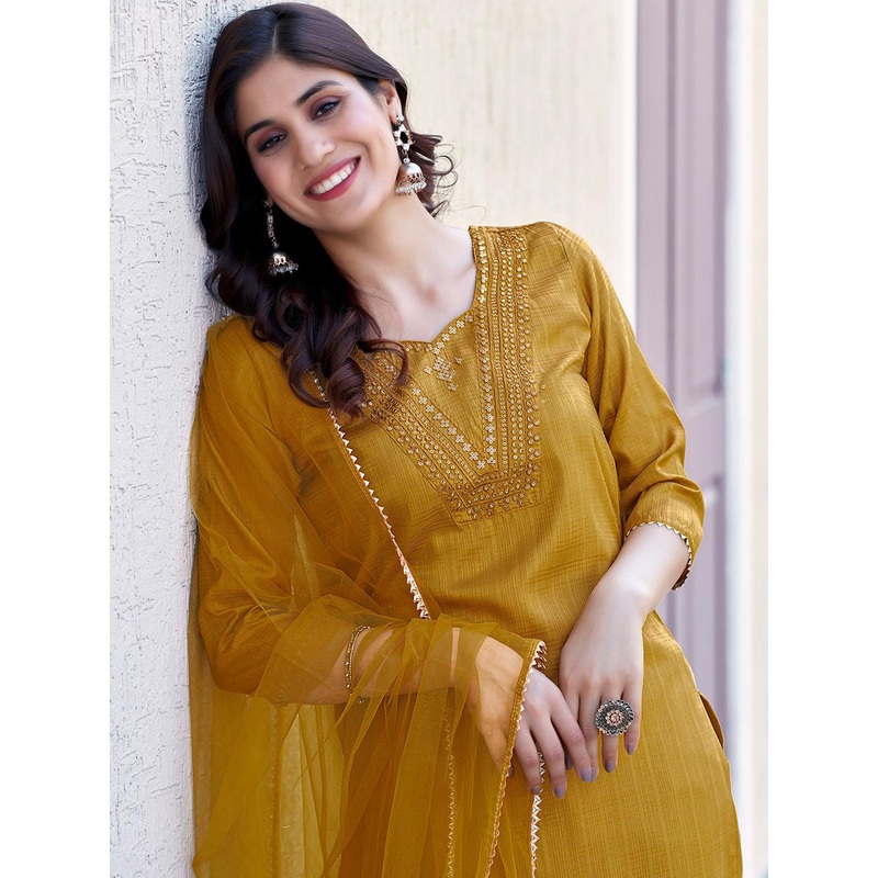 SANISA Women Ethnic Motifs Embroidered Kurta with Trousers & Dupatta