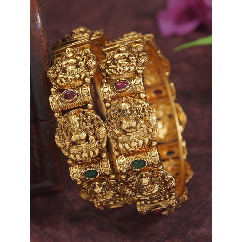 SGA FASHION Set Of 2 Gold-Plated AD Studded Temple Bangles