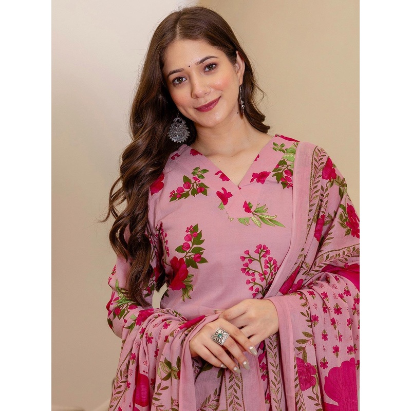 Skylee Pop Women Floral Printed Kurta with Trousers & Dupatta