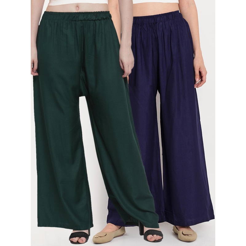 TAG 7 Women Pack of 2 Solid Flared Palazzos