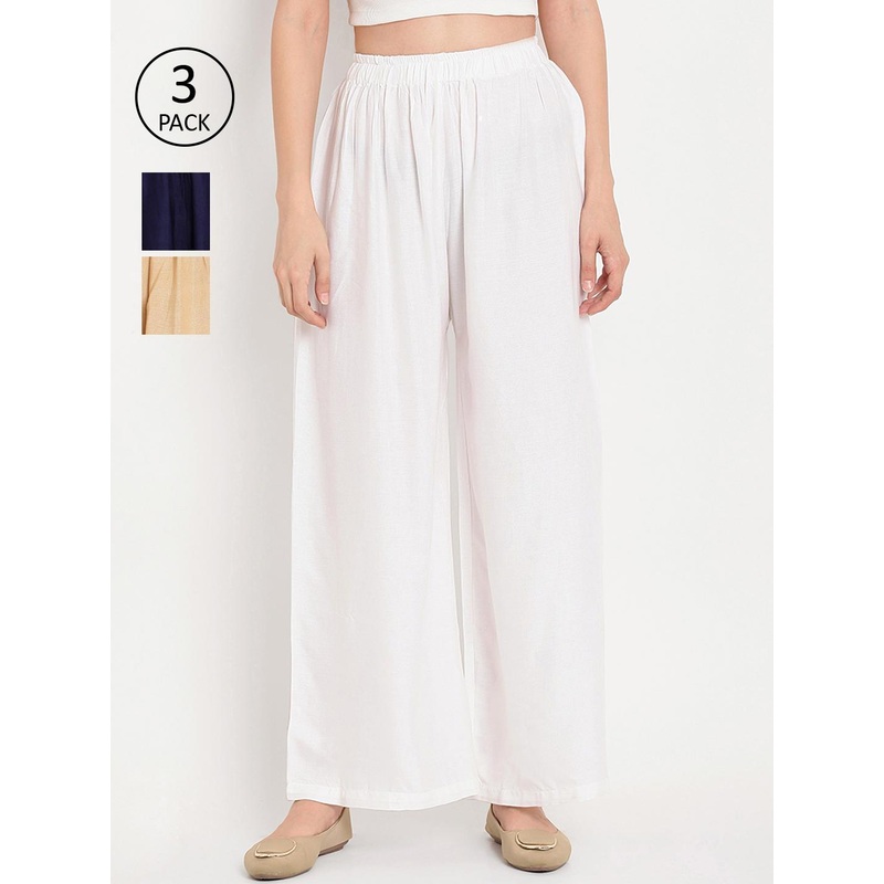 TAG 7 Women Pack of 3 Solid Flared Palazzos