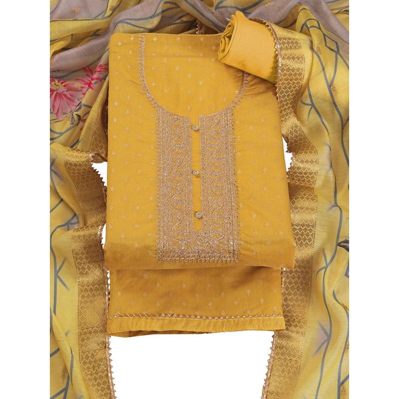 TAVAS Embroidered Chanderi Silk Unstitched Dress Material