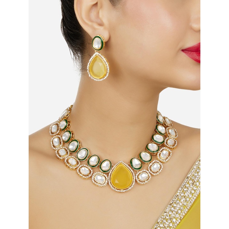 Zaveri Pearls Gold-Plated  Austrian Diamonds Studded Meenakari Jewellery Set