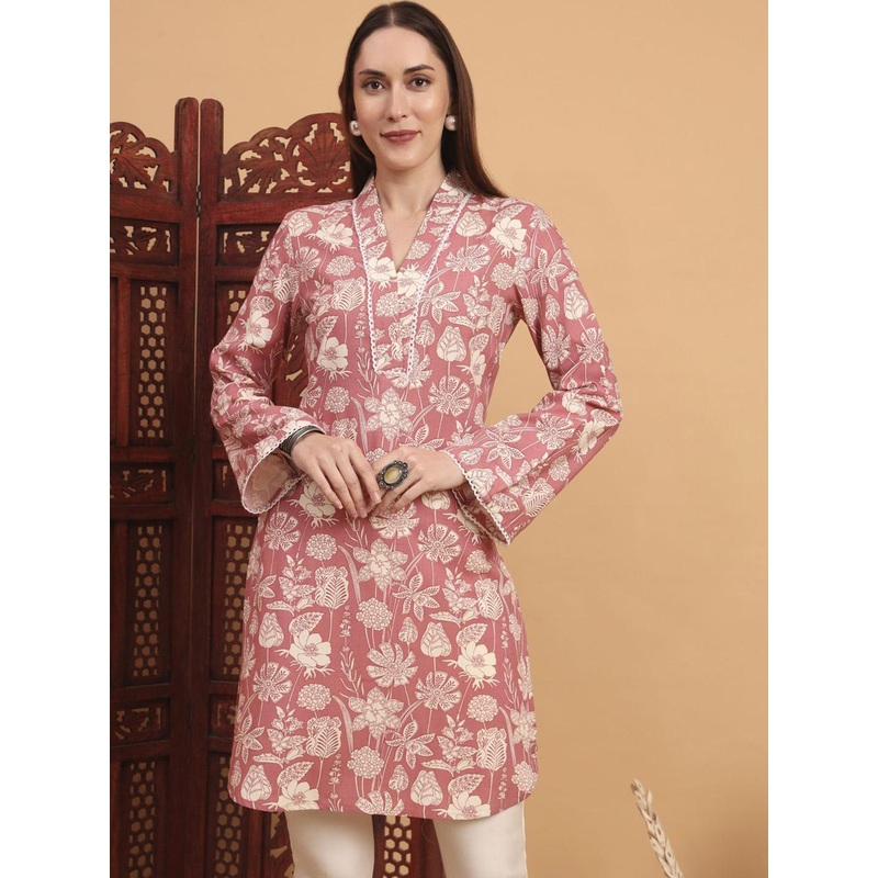 Anouk Rustic Floral Printed V-Neck Long Bell Sleeves Straight Kurta