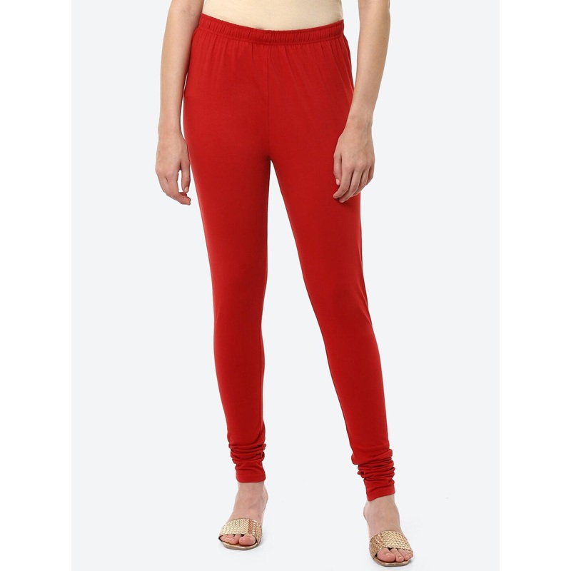 Biba Women Red Solid Churidar-Fit Ankle-Length Leggings