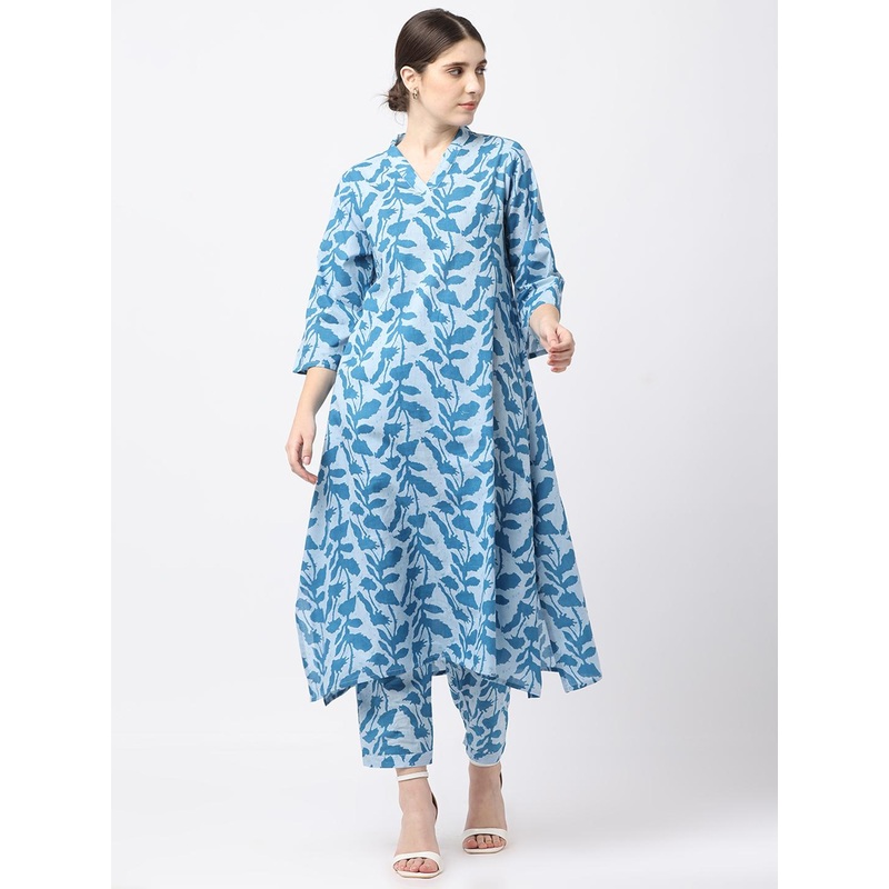 BLACK & BLAH BLAH Relaxed Fit Block Printed A-Line Pure Cotton Kurta and Trouser