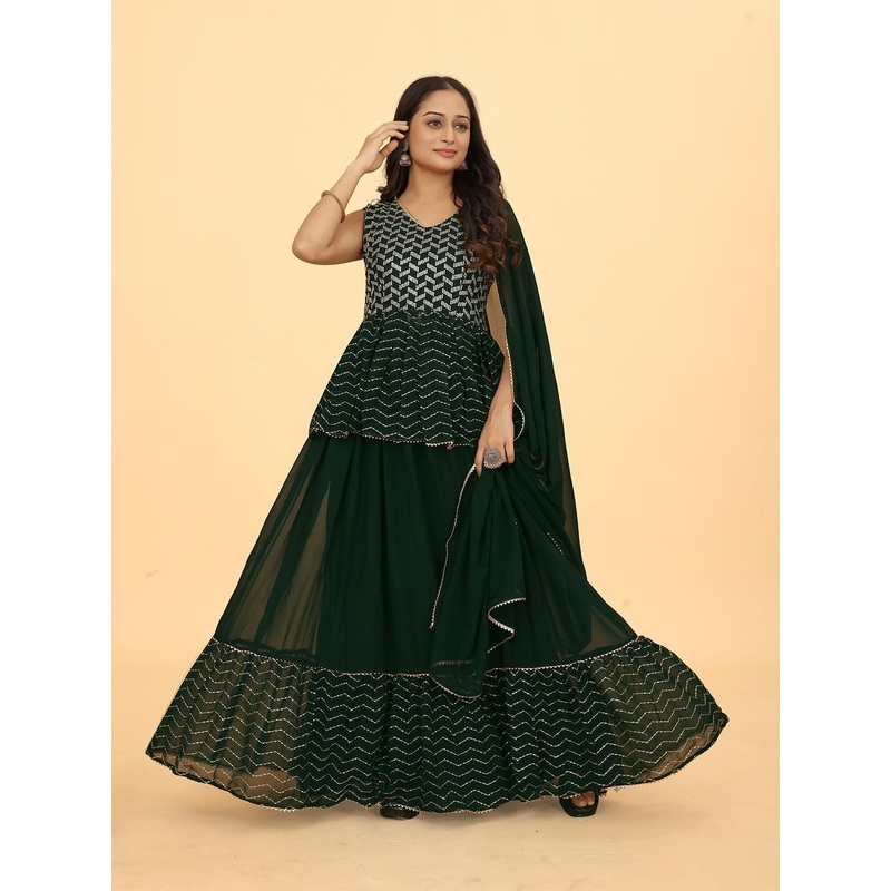 CHANSI Embroidered Sequinned Georgette Ready to Wear Lehenga & Blouse With Dupatta